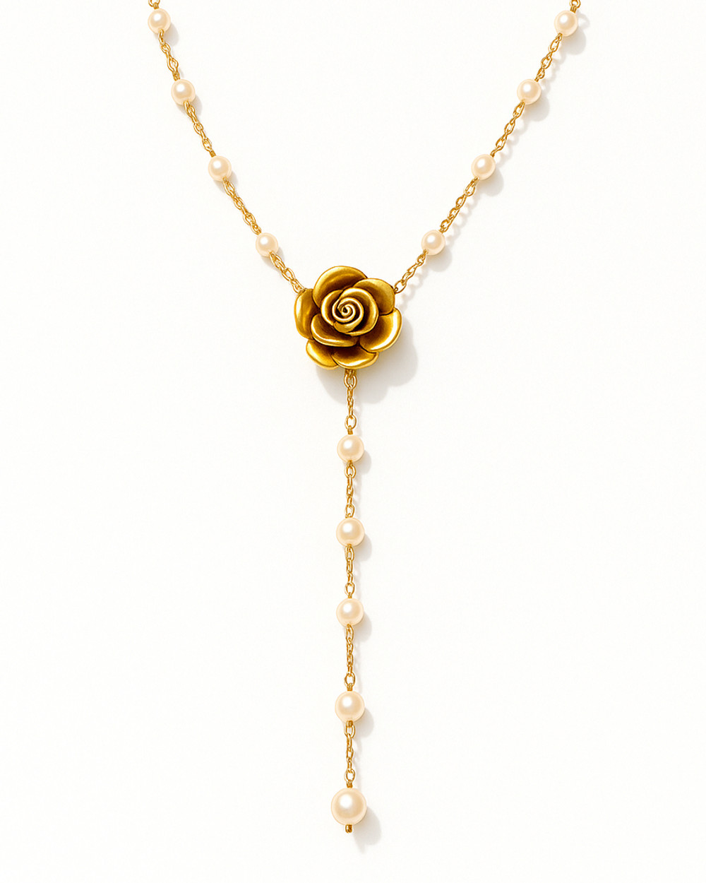 Divini rose & pearl lariat necklace